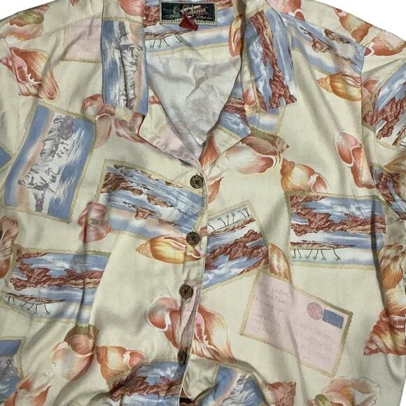 La Cabana Tie Front Shirt XL Beach Postcard Print Button Down Collared Top - Picture 6 of 8